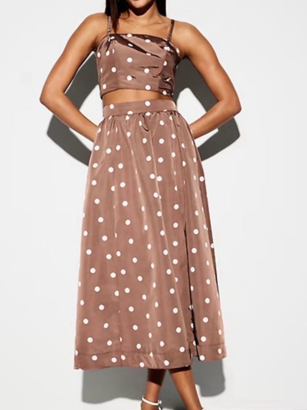 Old Navy Brown Polka Dot Midi Skirt and top set